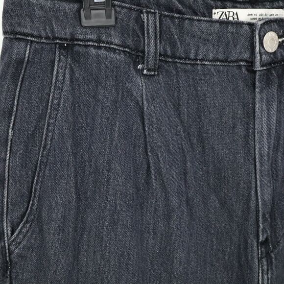 Zara Jeans Womens 31 Waist Baggy High Rise Tapered Leg Crop Blue Stretch Denim - Picture 7 of 14